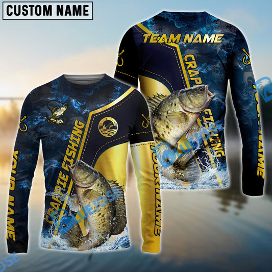 Bluejose Crappie Fishing Ocean Wave Gold Luxury Pattern Custom Name & Team Name 3D Shirts