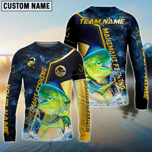 Bluejose Mahi-Mahi Fishing Ocean Wave Gold Luxury Pattern Custom Name & Team Name 3D Shirts