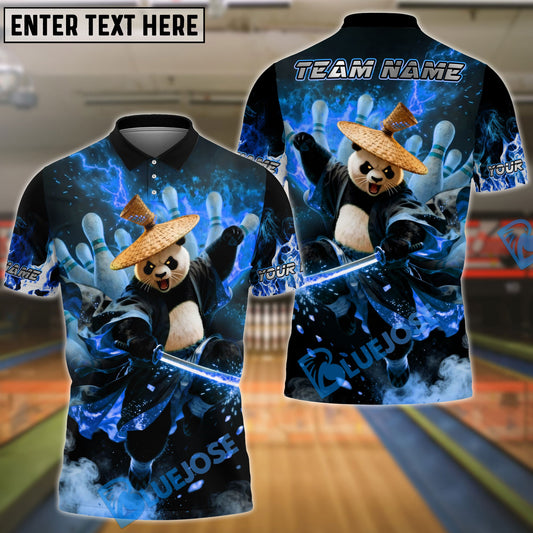 BlueJose Bowling & Pins Panda Warrior Fire Action Customized Name, Team Name 3D Shirt (4 Colors)