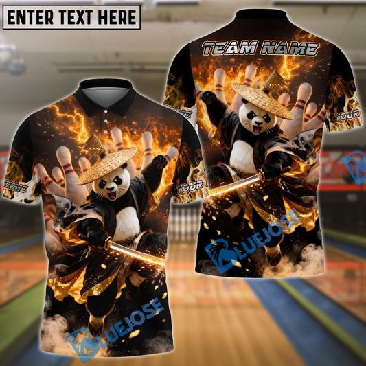 BlueJose Bowling & Pins Panda Warrior Fire Action Customized Name, Team Name 3D Shirt (4 Colors)