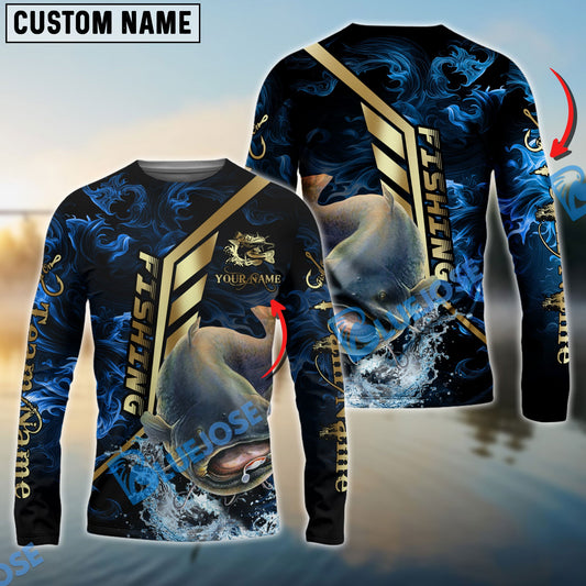 Bluejose Catfish Fishing Gold Smoke Premium Sport Style Custom Name & Team Name 3D Shirts