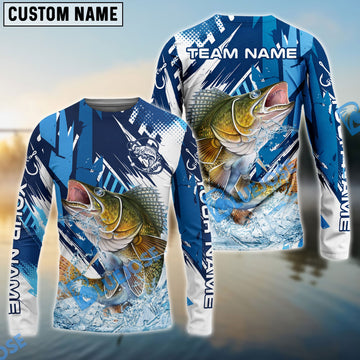 Bluejose Walleye Fishing Technical Fish Scale Custom Name & Team Name 3D Shirts