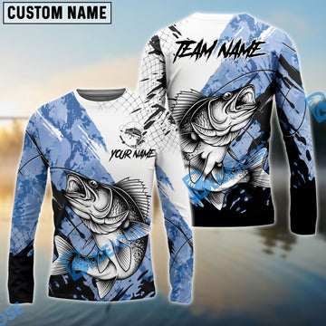 Bluejose Walleye Fishing Blue White Long Jumping Splash Water Graphic Custom Name & Team Name 3D Shirts
