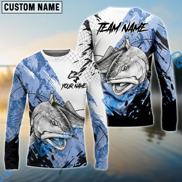 Bluejose Redfish Fishing Blue White Long Jumping Splash Water Graphic Custom Name & Team Name 3D Shirts