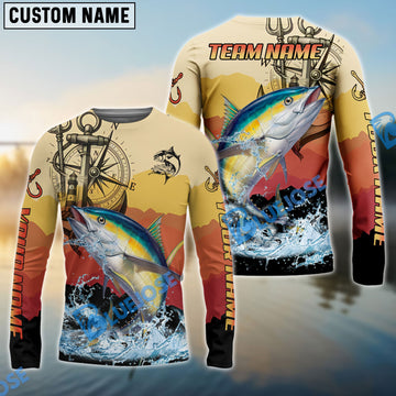 Bluejose Tuna Fishing Sunset Compass Custom Name & Team Name 3D Shirts