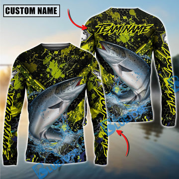 Bluejose Salmon Fishing Neon Splash Custom Name & Team Name 3D Shirts