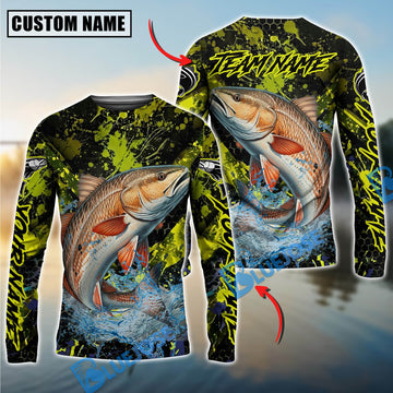 Bluejose Redfish Fishing Neon Splash Custom Name & Team Name 3D Shirts