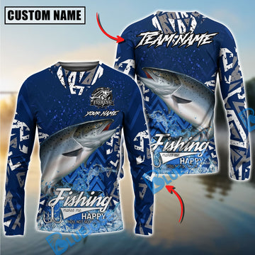 Bluejose Salmon Fishing Tribal Blue Custom Name & Team Name 3D Shirts