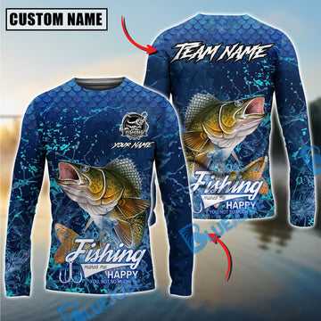 Bluejose Walleye Fishing Dark Water Splash Texture Design Custom Name & Team Name 3D Shirts