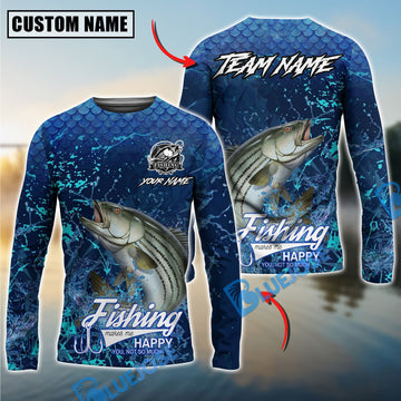 Bluejose Striped Bass Fishing Dark Water Splash Texture Design Custom Name & Team Name 3D Shirts
