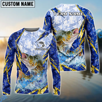 Bluejose Walleye Fishing Lightning Splash Blue Pattern Custom Name & Team Name 3D Shirts