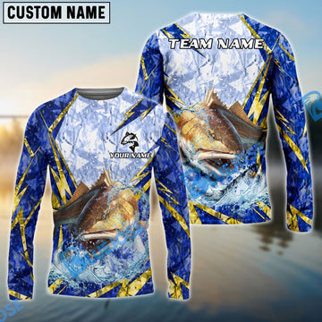Bluejose Redfish Fishing Lightning Splash Blue Pattern Custom Name & Team Name 3D Shirts