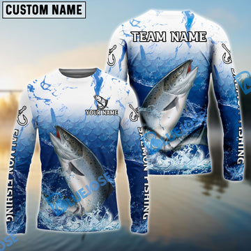 Bluejose Salmon Fishing Ocean Scale Gradient Splash Design Custom Name & Team Name 3D Shirts