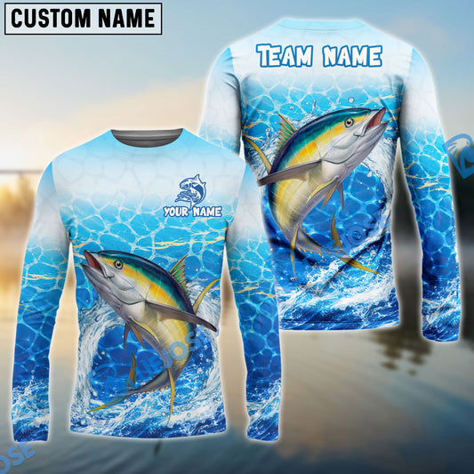Bluejose Fishing White Blue Ocean Splash Custom Name & Team Name 3D Shirts (12 Breeds)