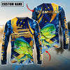 Bluejose Fishing Blue Flame Golden American Flag Custom Name & Team Name 3D Shirts (12 Breeds)