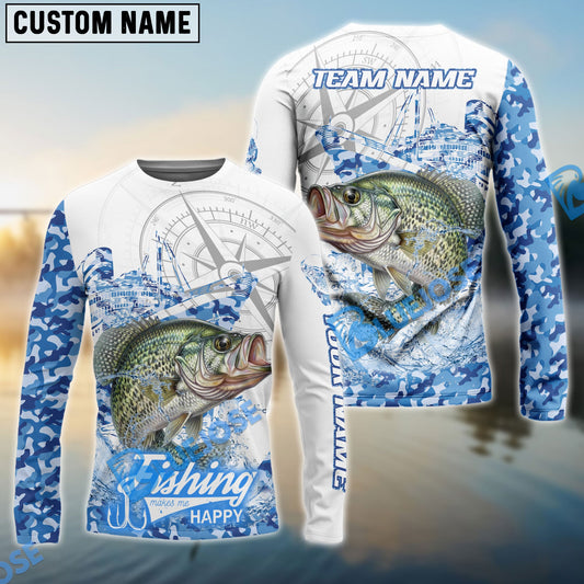 Bluejose Crappie Fishing Blue Camouflage Compass Hook Design Pattern Custom Name & Team Name 3D Shirts