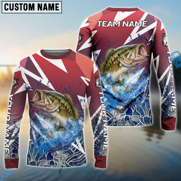 Bluejose Bass Fishing Red Fury Pattern Custom Name & Team Name 3D Shirts