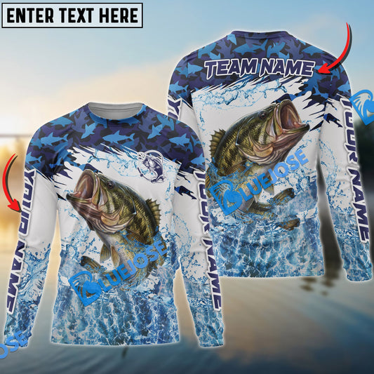Bluejose Bass Fishing Blue Camo Clear Water Custom Name & Team Name 3D Shirts