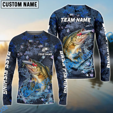 Bluejose Bass Fishing Dark Blue Camouflage Custom Name & Team Name 3D Shirts