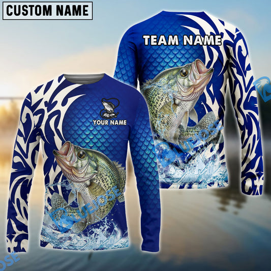 Bluejose Crappie Fishing Scale Pattern Tribal Style Custom Name & Team Name 3D Shirts
