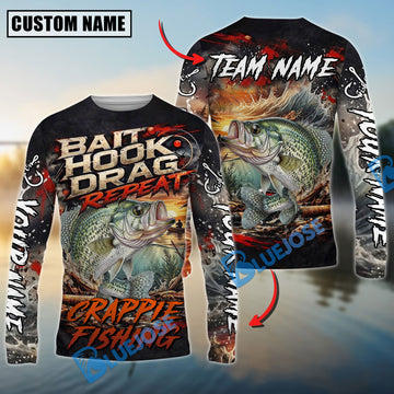Bluejose Crappie Fishing Bait Hook Drag Repeat Custom Name & Team Name 3D Shirts