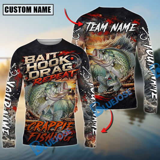 Bluejose Crappie Fishing Bait Hook Drag Repeat Custom Name & Team Name 3D Shirts