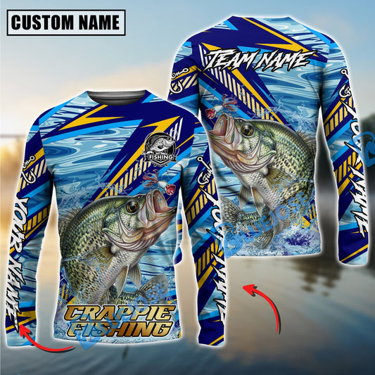 Bluejose Crappie Fishing Yellow Blue Lightning Pattern Design Custom Name & Team Name 3D Shirts