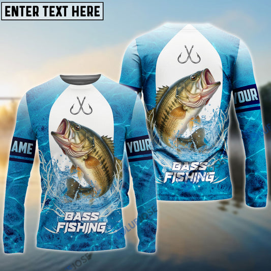 BlueJose Customize Name Bass Fishing Blue Wave 3D Shirts