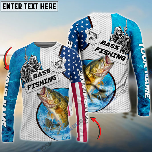 BlueJose Customize Name Bass Fishing Reaper Blue Water 3D Shirts