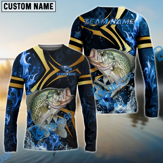 Bluejose Crappie Fishing Blue Ocean Wave & Gold Geometric Custom Name & Team Name 3D Shirts