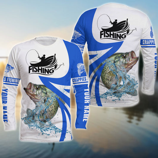 Bluejose Crappie Fishing Personalized White Blue Crappie Fishing 3D Shirt