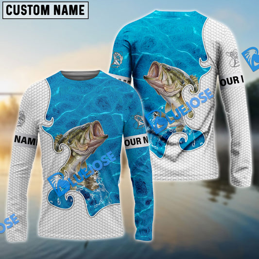 BlueJose Customize Name Bass Fishing Blue Water 3D Shirts