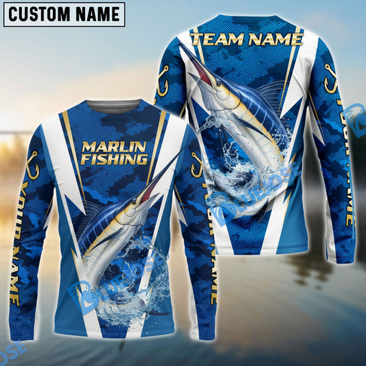 Bluejose Marlin Fishing Blue Camo Performance Custom Name & Team Name 3D Shirts