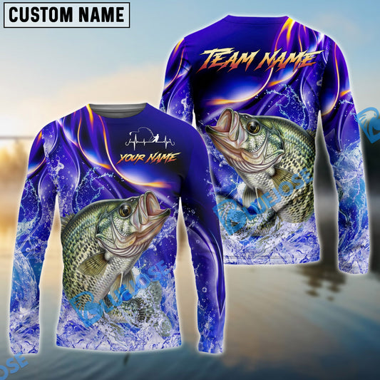 Bluejose Crappie Fishing Purple Wave Ocean Splash Design Custom Name & Team Name 3D Shirts