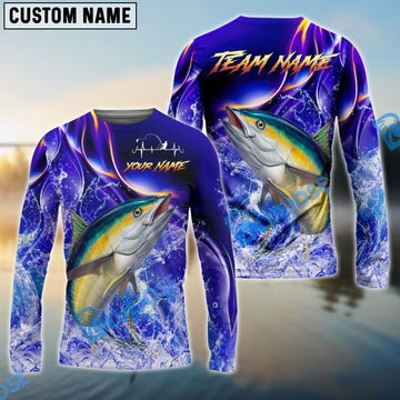 Bluejose Tuna Fishing Purple Wave Ocean Splash Design Custom Name & Team Name 3D Shirts