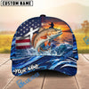 BlueJose Fishing American Flag Sunset Wave Personalized Cap (13 Breeds)