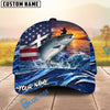 BlueJose Fishing American Flag Sunset Wave Personalized Cap (13 Breeds)