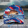 BlueJose Fishing Patriotic Red White Blue Wave Personalized Cap (13 Breeds)