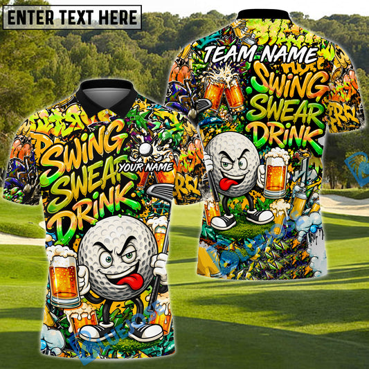 BlueJose Golf Beer Graffiti Character Funny Drunk Personalized Name, Team Name 3D Shirt (6 Colors)
