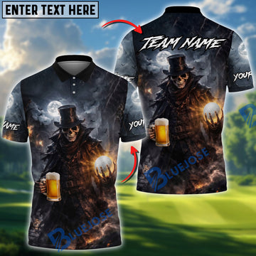 BlueJose Golf Beer Dark Gentleman Skull Personalized Name, Team Name 3D Shirt (6 Colors)