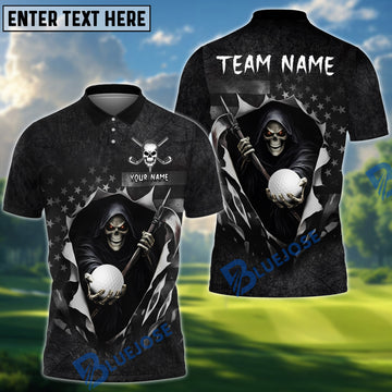 BlueJose Golf American Flag Reaper Customized Name, Team Name 3D Shirt