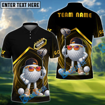 BlueJose Golf Funny Character Swirl Personalized Name, Team Name 3D Shirt (6 Colors)