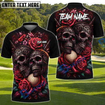 BlueJose Golf Gothic Skull & Rose Personalized Name, Team Name 3D Shirt (4 Colors)