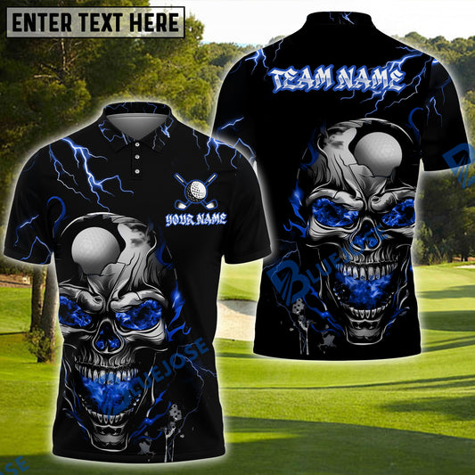 BlueJose Golf Thunder Lightning Skull Personalized Name, Team Name 3D Shirt (4 Colors)
