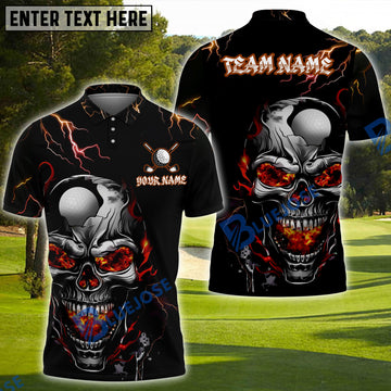 BlueJose Golf Thunder Lightning Skull Personalized Name, Team Name 3D Shirt (4 Colors)