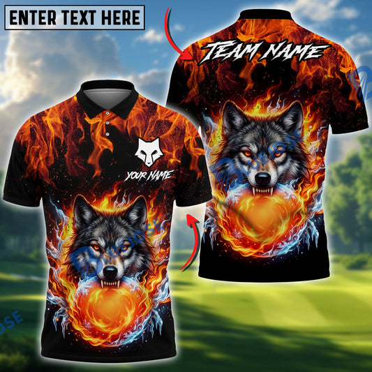 BlueJose Disc Golf Flaming Wolf Design Personalized Name, Team Name 3D Shirt (4 Colors)