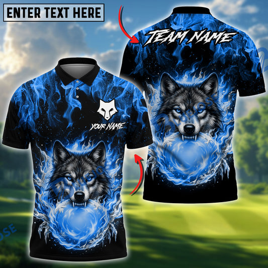 BlueJose Disc Golf Flaming Wolf Design Personalized Name, Team Name 3D Shirt (4 Colors)