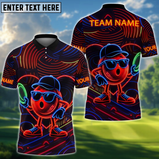 BlueJose Disc Golf Neon Funny Character Personalized Name, Team Name 3D Shirt (4 Colors)