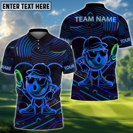 BlueJose Disc Golf Neon Funny Character Personalized Name, Team Name 3D Shirt (4 Colors)