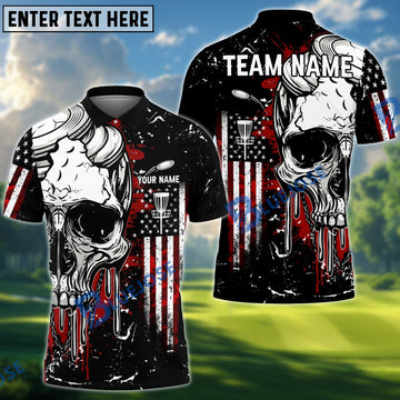 BlueJose Disc Golf American Flag Skull Customized Name, Team Name 3D Shirt